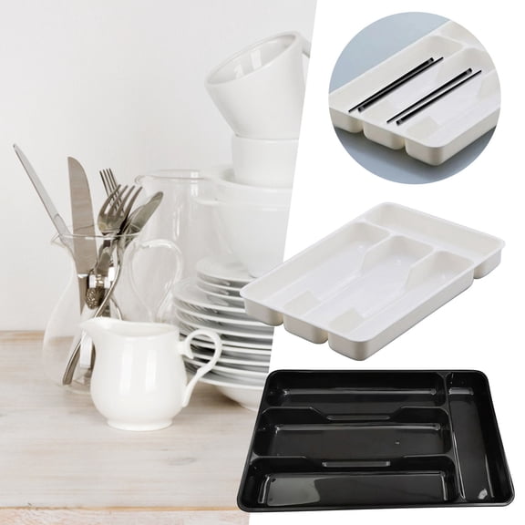 Utensil Drawer Organizer 4 Compartments, Plastic Silverware Tray for Kitchen Cutlery Storage