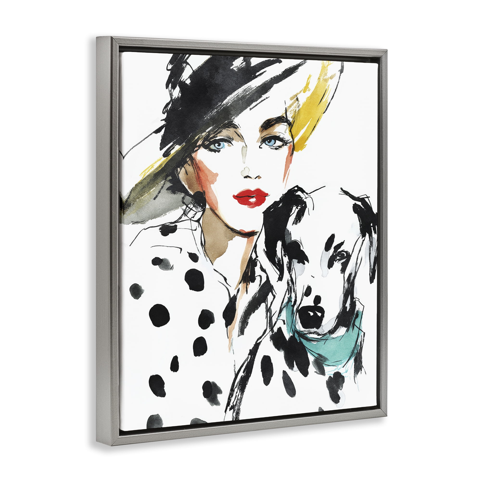 Stupell Industries Trendy Dalmatian Muse Gray Framed Floater Canvas Wall Art, design by Svetlana Aleynikova