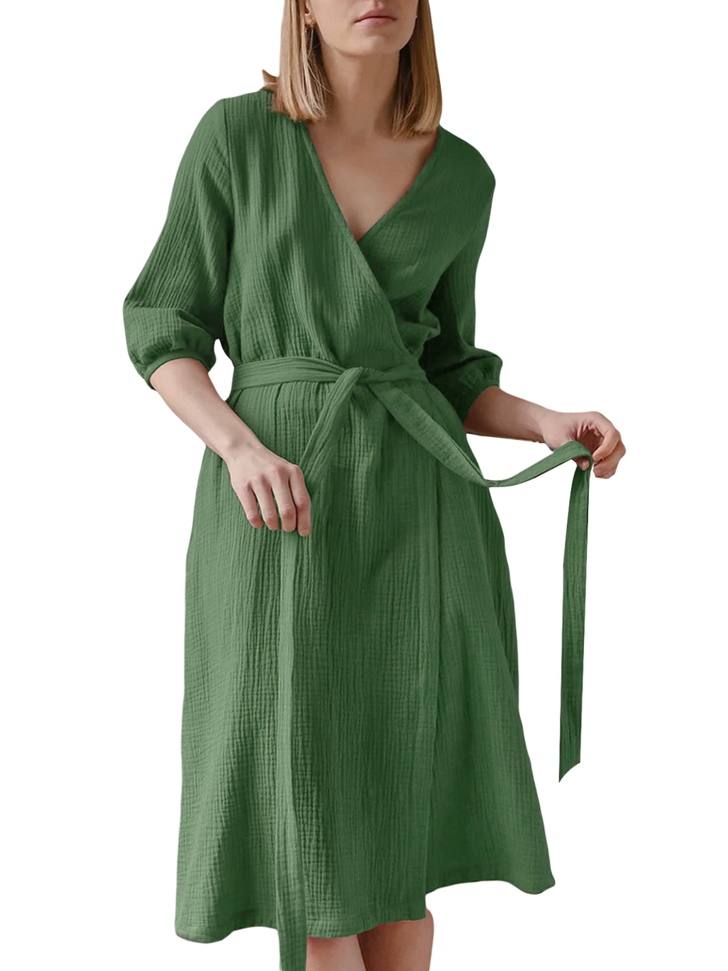 Arvbitana Women's Solid Color Half Sleeve Cotton Robe Pajamas V