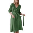 thumbnail image 2 of Liacowi Women Solid Color Kimono Robes Loose Belted Bathrobe V-Neck Half Sleeves Soft Sleepwear Loungewear, 2 of 5