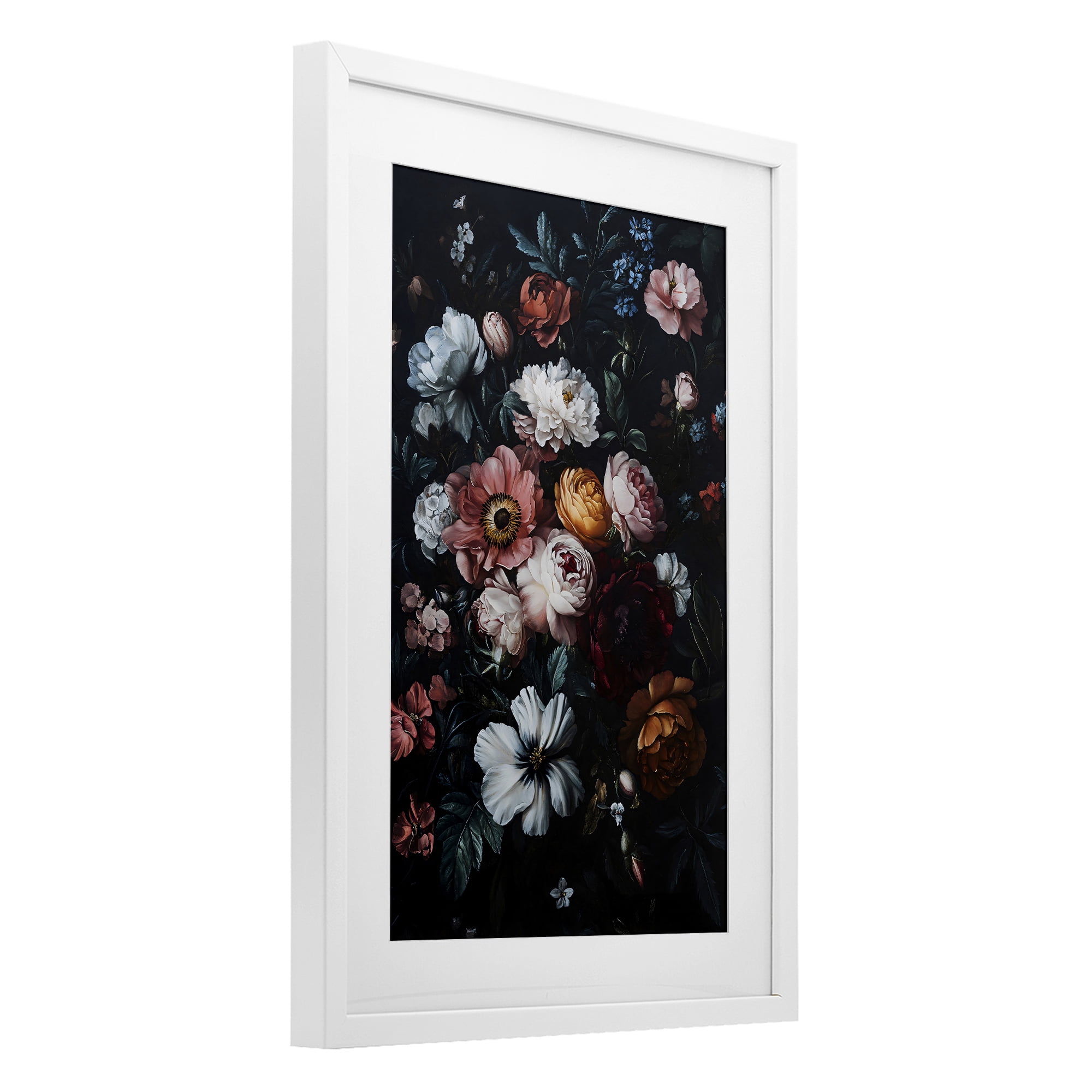 Stupell Industries Midnight Garden Velvet Florals White Framed Print Under Glass, design by Creative Studio