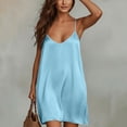 thumbnail image 7 of Lenpel Satin Mini Sundresses for Women V Neck Spaghetti Strap Dresses with Pockets Flowy Comfy Loose Fit Lounge Dresses, 7 of 7