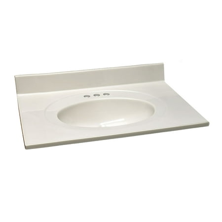 Design House Cultured Marble 31" x 22" Single Bowl Vanity Top with Backsplash and Centerset Mount, Ivory Swirl