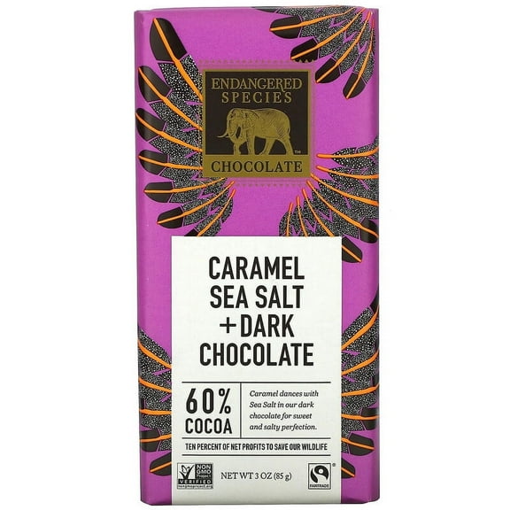 Endangered Species Chocolate, Caramel Sea Salt + Dark Chocolate, 60% Cocoa, 3 oz