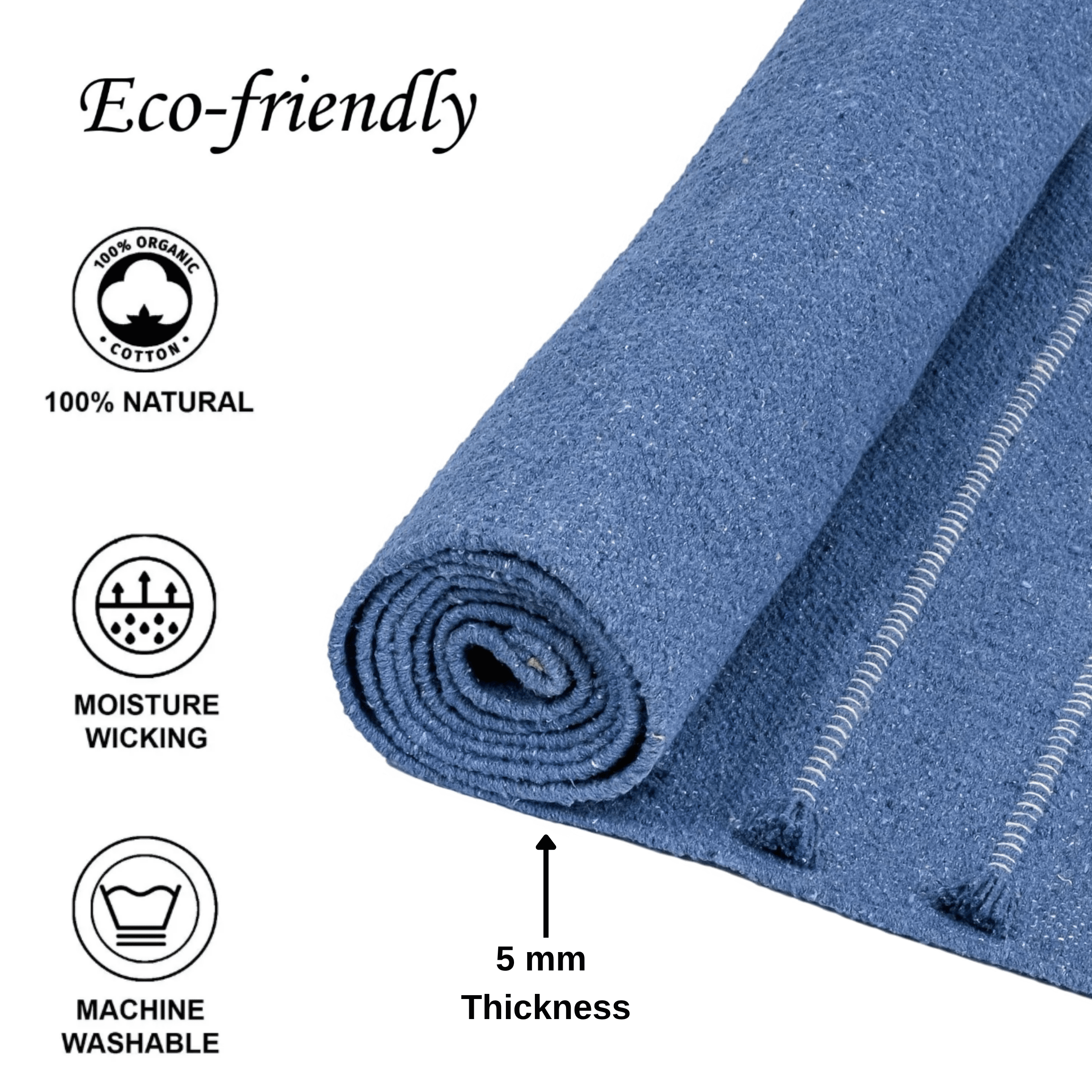 Sivi Herbal Organic Cotton Yoga Mat - Eco-Friendly Hand-Woven Non-Slip Rug - Thick & Comfortable (24”x72”x5mm) for Home Fitness & Yoga