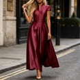 thumbnail image 6 of Short Sleeve Formal Dress Elegant Bodycon Ruched Cocktail Wedding Guest Dresses for Women Fall Wine L, 6 of 7