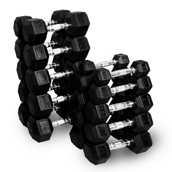 French Fitness Rubber Coated Hex Dumbbell Set 5-50 lbs (New)