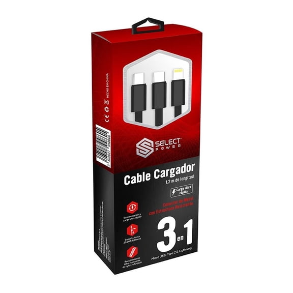 Cable Select Power 3 en 1 Negro 3IN1-SP