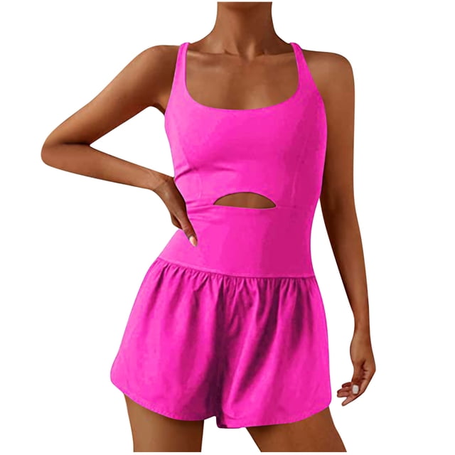 ICHUANYI ClearanceWomens Running Onesie Workout Rompers One-Piece Outfits Exercise Jumpsuits Gym Yoga(Hot Pink, XL) ICHUANYI WER20232080506386