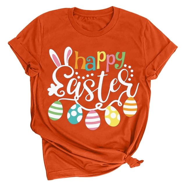 RKSTN Hauts pour Femmes 2024 Mode Été Lapin de Pâques Imprimé Manches Courtes Col Rond Hauts Mode Couleur Unie Doux Ample Grande Taille Blouse Hauts