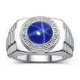 thumbnail image 1 of RYLOS Men's Rings Sterling Silver Ring Cabochon Gemstone & Diamonds Designer Style Blue Star Sapphire Rings For Men Size 10, 1 of 7