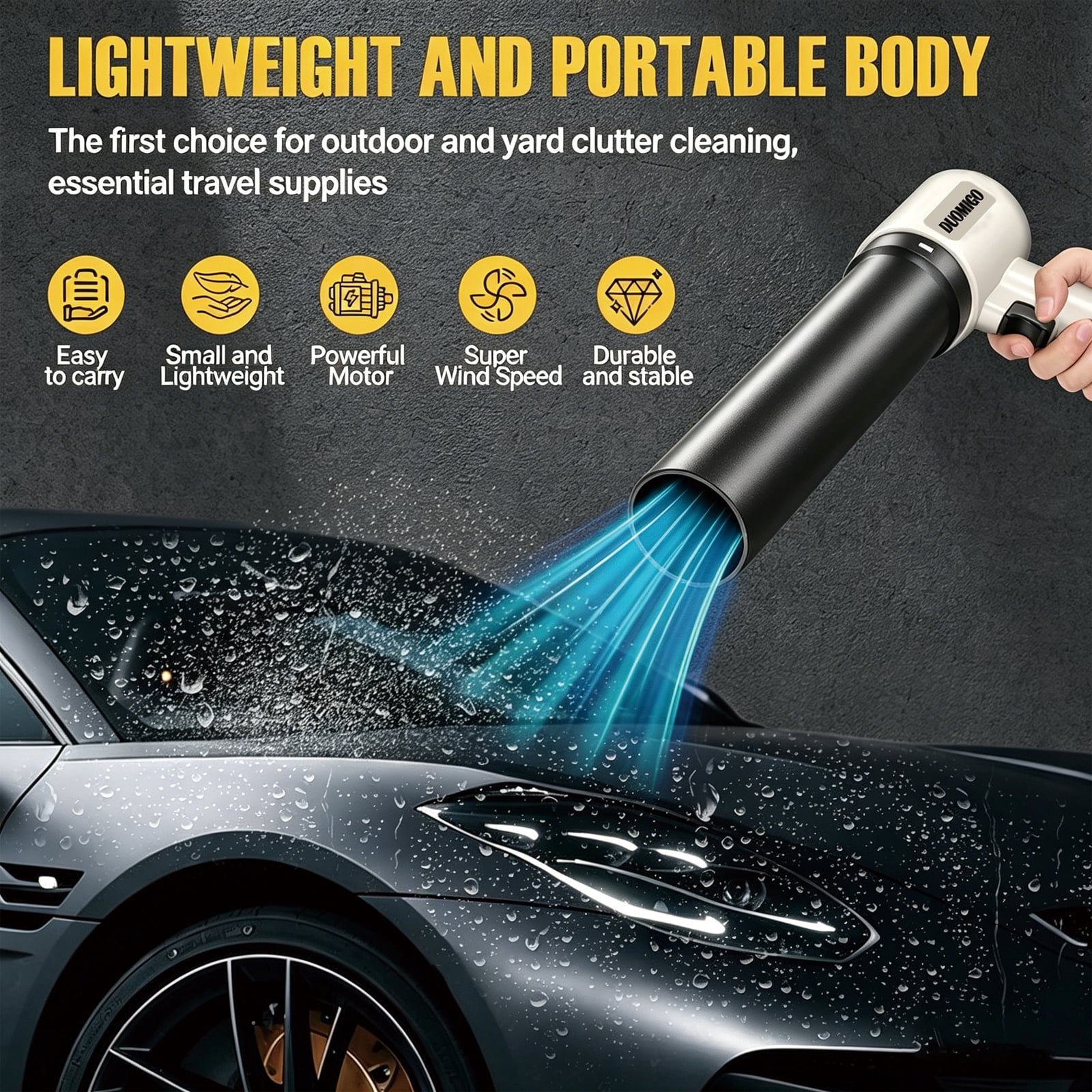 Duomigo 20V Cordless Turbo Dryer Blower for Cars & Patio, 1600g Thrust Violent Blower with 64 Ducted Fan Motor, 4-Speed Hurricane Turbo Fan, 120000RPM Leaf Blower for Car Drying, Snow & Debri