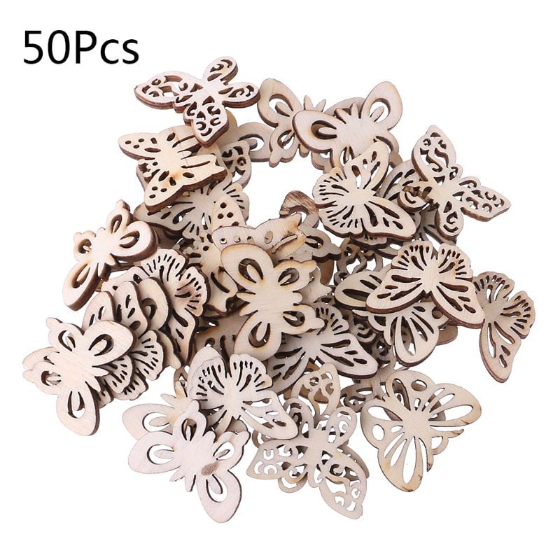 HLGDYJ 50pcs Laser Cut Wood Butterfly Embellishment Wooden Shape Craft Wedding Decor