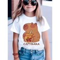 thumbnail image 1 of Adorable camiseta gráfica de capibara para la hora del té para niñas: fácil de limpiar, manga corta, moderna camiseta en blanco y negro: el regalo perfecto para las más pequeñas., 1 of 6