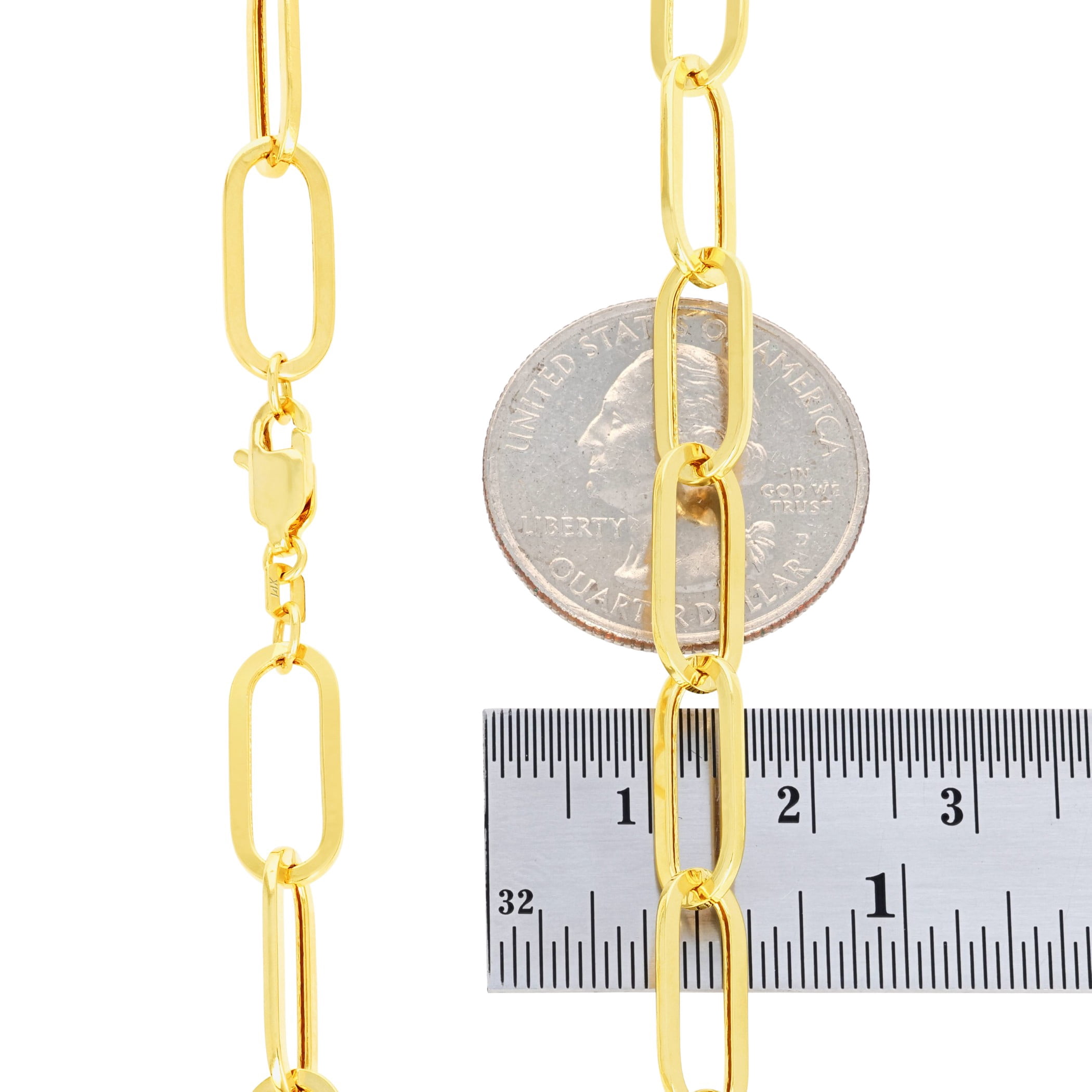Nuragold 14k Real Yellow Gold Paperclip 7mm Elongated Cable Link Bracelet (7"-8") Italian Jewelry for Men & Women