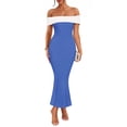 thumbnail image 1 of Vestido largo ZESICA 2025 para verano con hombros descubiertos, color azul bloque, 1 of 9