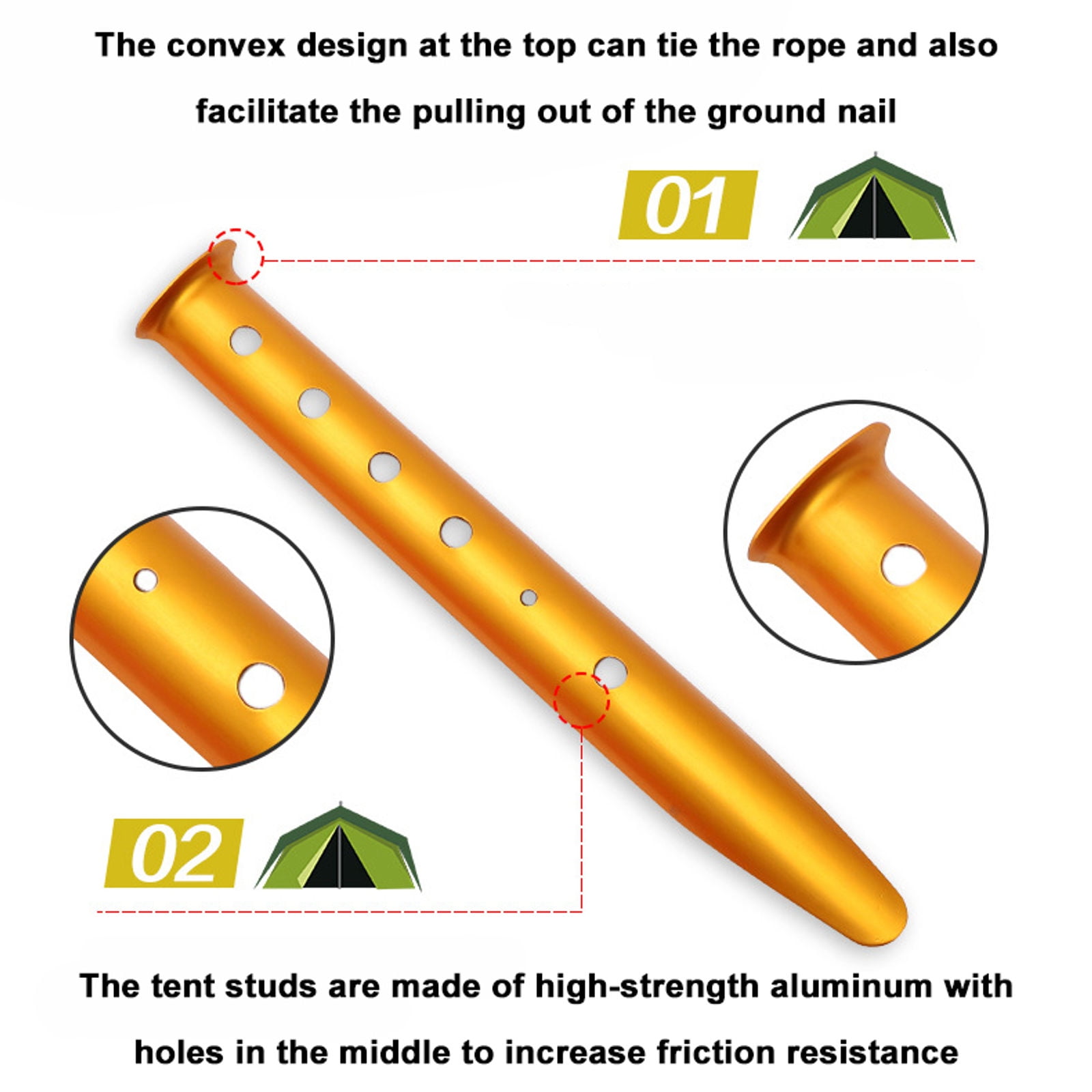 SIELUNO Outdoor Snow Sand Tent Stakes Pegs, Aluminum U Shaped Lightweight Tent Nails, Tent Accessories-Gold-31cm