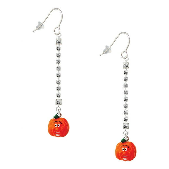 Delight Jewelry Resin Funny Ahh! Pumpkin - Silver-tone Long Sparkle Dangle French Earrings