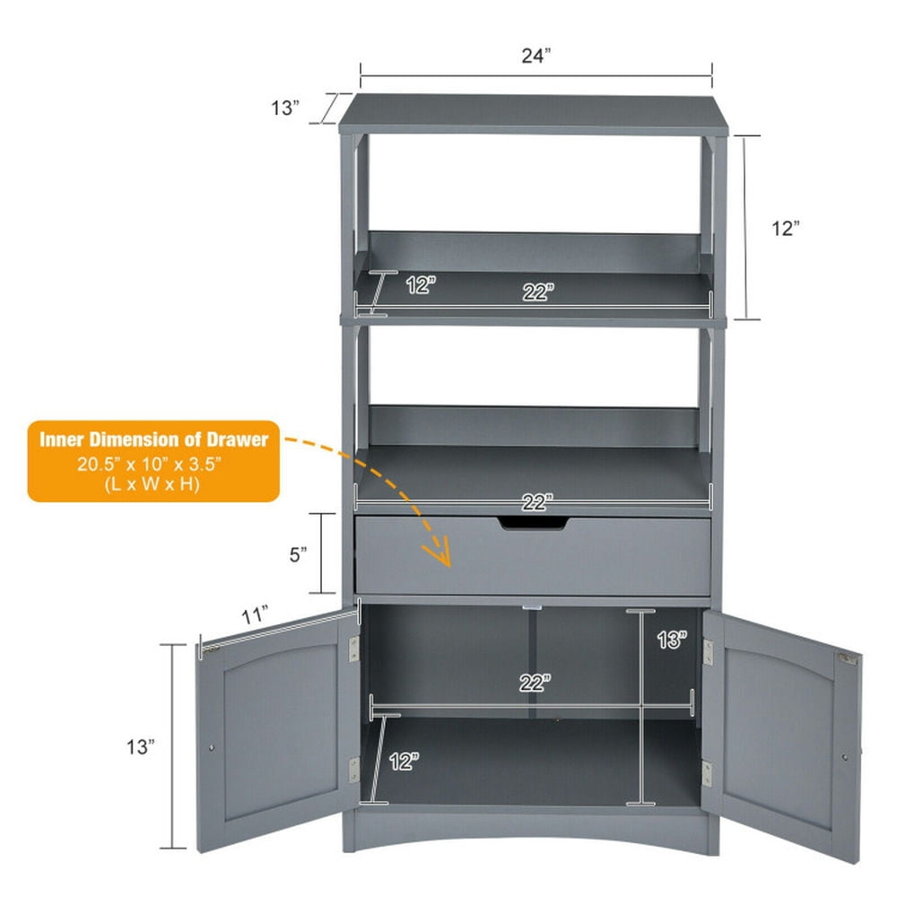 Finihen Storage Cabinet, Bathroom Floor Cabinet, Bathroom Storage Cabinet with Drawer and Shelf Floor Cabinet, for Bathroom, Living Room, Bedroom, Kitchen, Gray