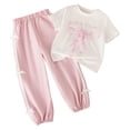 thumbnail image 4 of Kiijoy Little Girls Casual Outfits Casual Bow Graphic Tee Short Sleeve Tshirt Pants Set, 4 of 8
