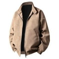 thumbnail image 2 of DPTALR Men's Classic Round Neck Leather Jacket Solid Color Long Sleeve with Zipper Pockets,Khaki, XL, 2 of 9