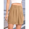 thumbnail image 6 of Womens Casual Elastic Waist Wide Leg Suit Tailored Shorts Summer Work Shorts with Pockets Khaki M, 6 of 9