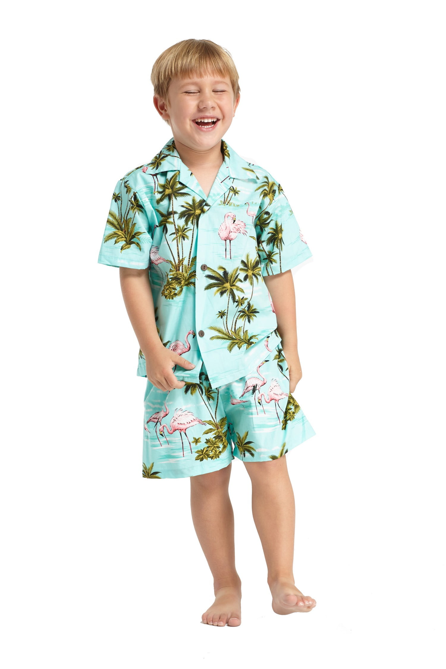 Hawaii Hangover Boy Aloha Luau Shirt Cabana Set in Flamingo in Love