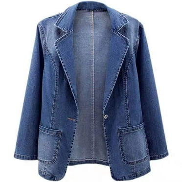 Denim Jacket for Women Women Oversized Denim Jacket Retro Jean Coat Lapel Button Up Long Sleeve Jean Jacket with Pockets Womens Fall Jackets Girls Winter Coats