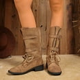 thumbnail image 4 of Lovzfmll Chelsea Boots Women, Plus Size Mid Calf Pointed Toe Chunky Heel, Low Heel Round Toe Buckle Motorcycle Boots Casual Khaki Boots, 4 of 9