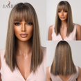 thumbnail image 1 of EASIHAIR, pelucas cortas y rectas de Bob con flequillo, pelo sintético Natural marrón dorado para mujeres, pelucas de fibra resistentes al calor para Cosplay diario Tan Jianjun unisex, 1 of 2