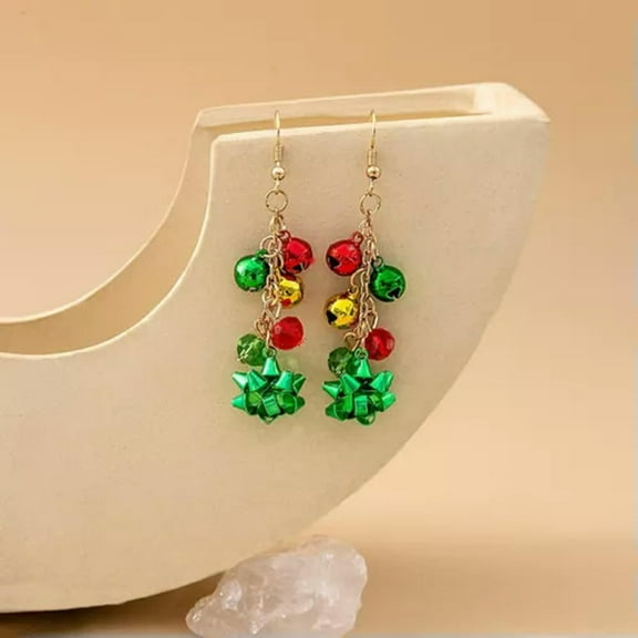 GKNET Christmas Red Green Flower Bell Crystal Ear Hook Earrings Dangle Delicate Jewelry Women-#3