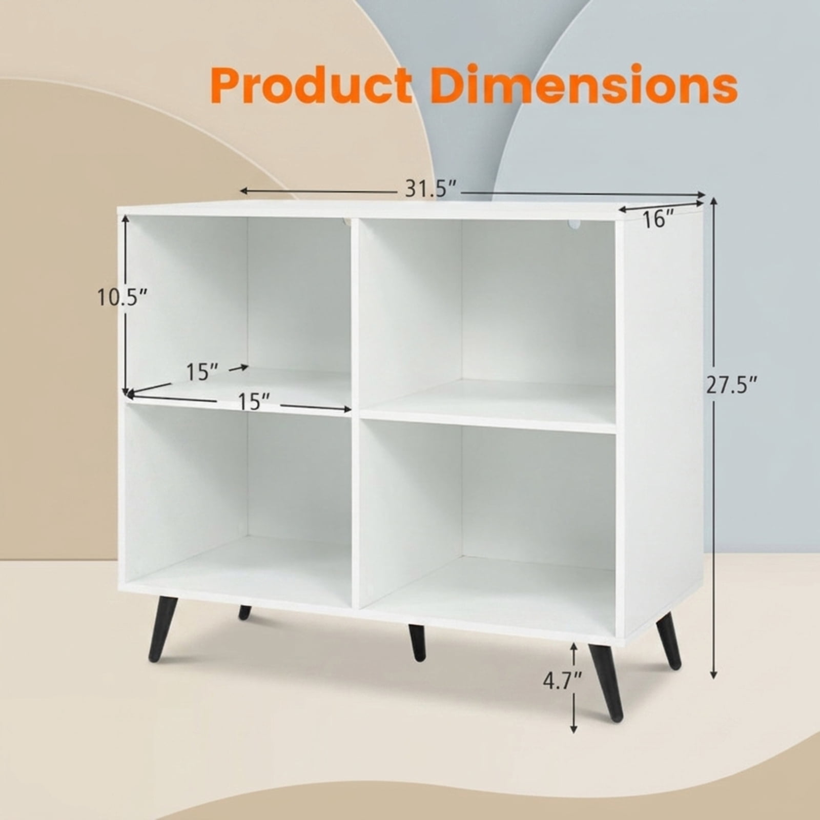 Furnibear 4 Cube Wooden Bookshelf Bookcase Desk with 5 Metal Legs and Enclosed Back for Home Office Living Room Storage, White