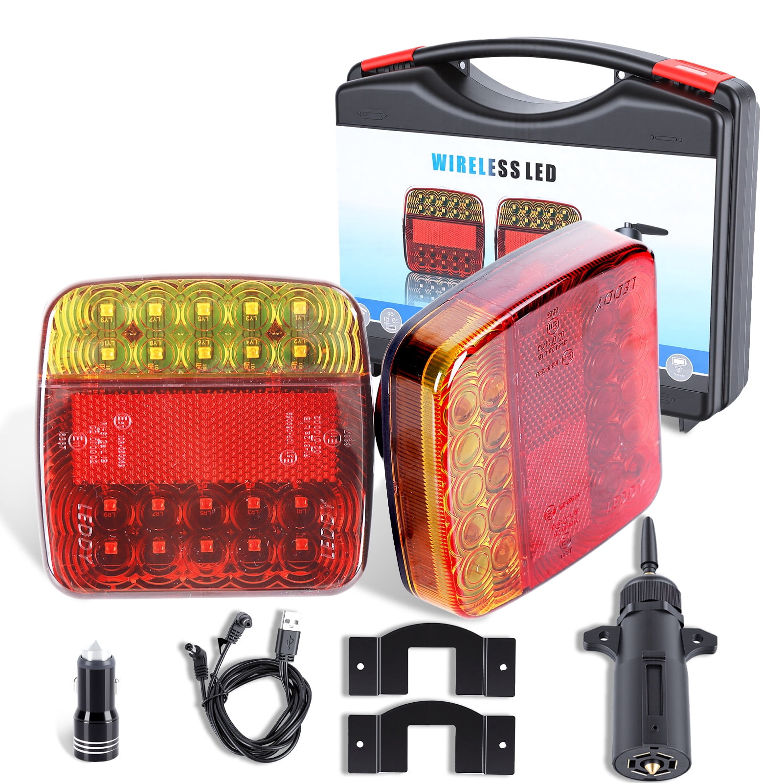 2 Pcs Wireless Trailer Lights, Rechargeable LED Tow Light Kit with Strong Magnet Base, IP67 Waterproof Cordless Tail Lamp with 4 Lighting Modes for Vehicle, RVs, Trucks, Boats