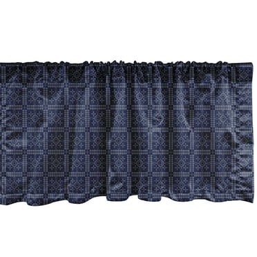 Abstract Geometry Window Valance Pack of 2, Style Motifs in Squares Rhythmic Arrangement, Rod Pocket Curtain Valances for Kitchen Bedroom, 54" X 12", Dark Violet Blue White, by Ambesonne