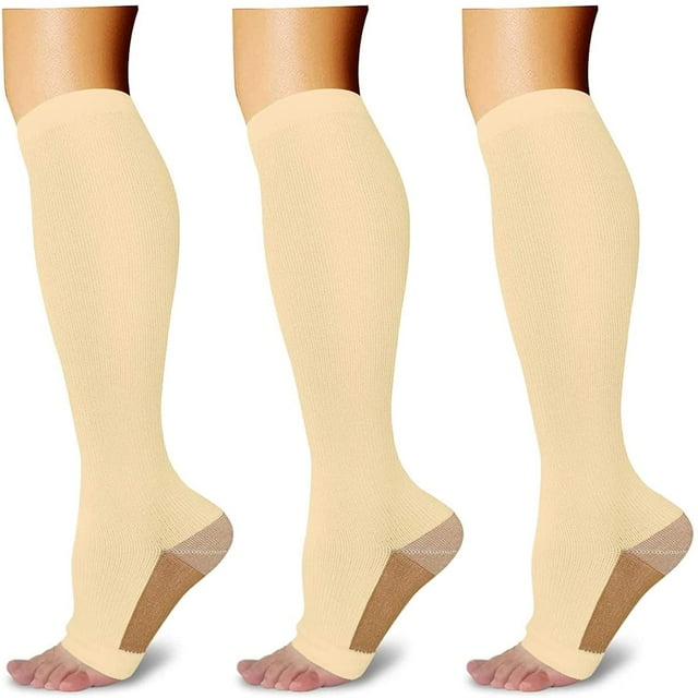 HSHDLDF 3 Paires de Chaussettes de Compression à Bout Ouvert pour Hommes Femmes Chaussettes de Compression Sans Orteils