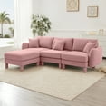 thumbnail image 3 of Newest Boucle Fabric Convertible L Shape Sectional 3-seater Sofa Couch,Distinctive Shell-shaped Armrests,Removable Ottoman,Cylindrical Legs Wrapped,Self-fabric,Pink Color, 3 of 17