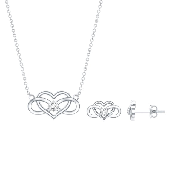 Rosec Jewels Natural Diamond Infinity Heart Necklace and Earring Set for Women (HI-SI Quality) - Ready to Gift with Jewelry Box, 925 Sterling Silver
