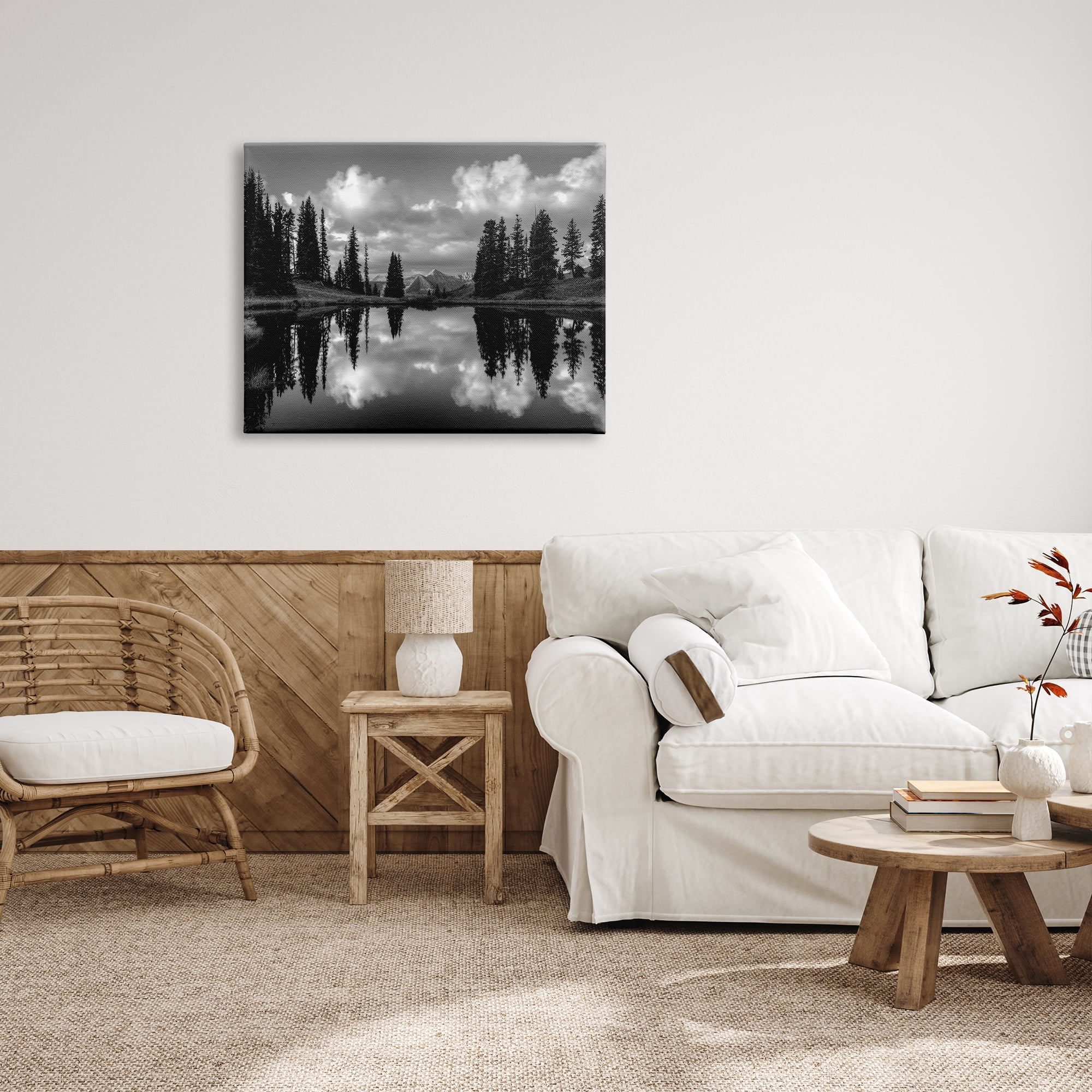 Stupell Indtries Cloudy Lake Mountain Reflection Tall Pines Photography Landscape,40 x 30,Design by J.C. Leacock