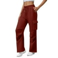 thumbnail image 6 of Cargo Pants Women 2026 Basic Elastic Waist Drawstring Casual Loose Wide Straight Leg Cargo Sweatpants with Pockets, 6 of 8