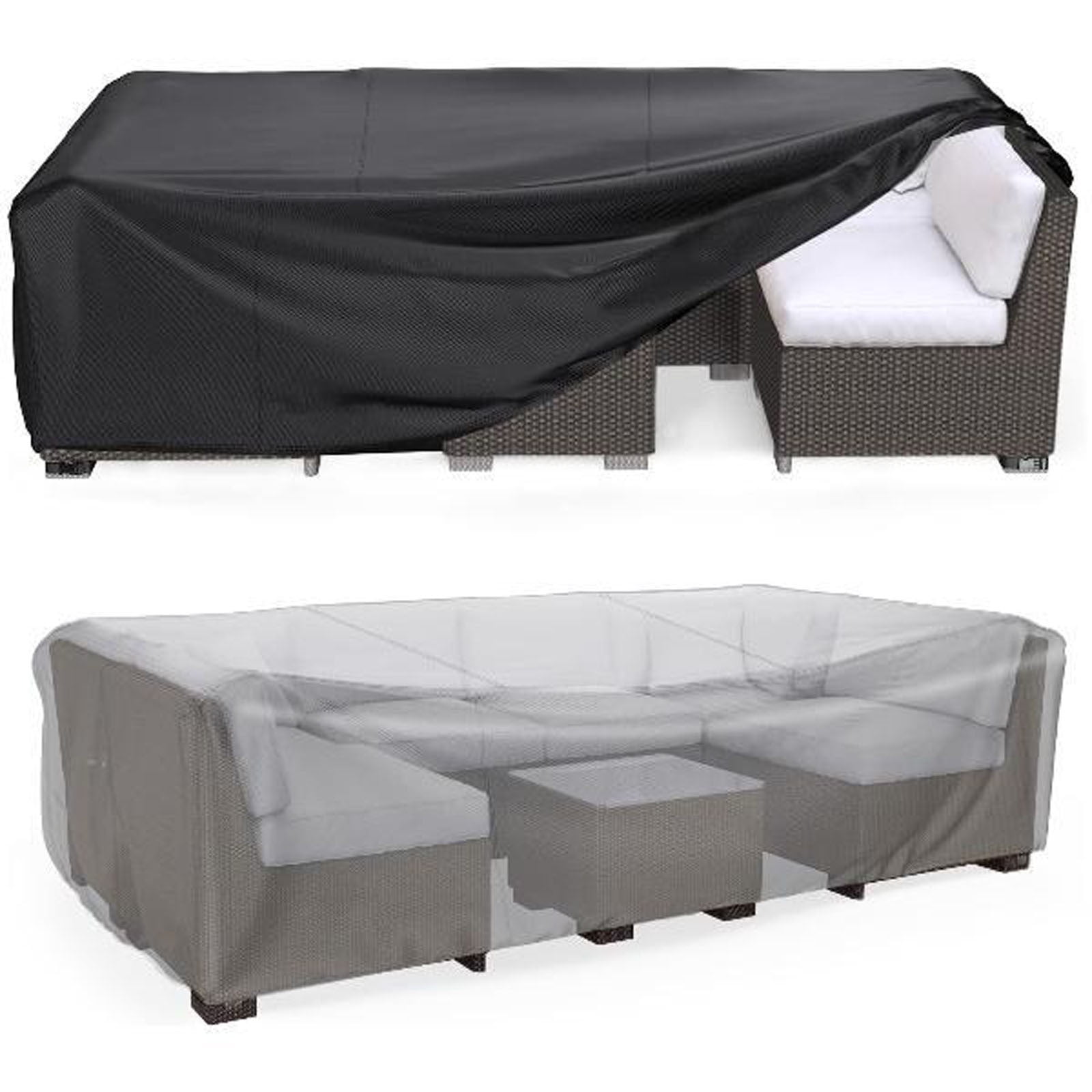 Rectangle Patio Furniture Cover Waterproof, Outdoor Dining Table and Chair Set Cover with Windproof Straps for Sectional Sofa Sets