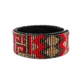thumbnail image 2 of Multicolored Geometric Pattern Guatemalan Czech Glass Seed Beaded Wide Leather Cuff Bracelet - Womens Fashion Handmade Jewelry Boho Accessories, 2 of 3