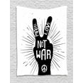 thumbnail image 1 of Hippie Tapestry, Grungy Distressed Hand Peace Sign Silhouette with Make Love Slogan Quote Theme, Wall Hanging for Bedroom Living Room Dorm Decor, 60W X 80L Inches, Black and White, by Ambesonne, 1 of 2