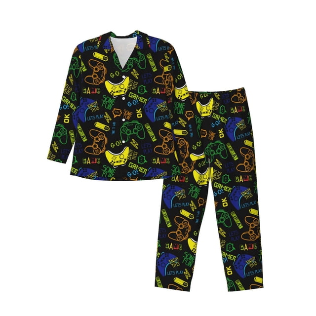 Balery Game Play Pijama para Hombre de Dos Piezas con Manga Larga, Conjunto de Dormir y Descanso Suave con Bolsillos-XX-Large
