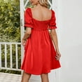 thumbnail image 4 of Usmixi Womens Dresses High Waist Casual Smocked Swing Beach Short Sun Dresses Short Sleeve Square Neck Solid Mini Summer Dress Red XL Clothes, 4 of 7