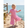 thumbnail image 4 of BemeyourBBs Toddler Baby Girl Summer Clothes 6 12 18 24 Months 2 3 4 Years Baby Girl Summer 2 Piece Outfit Puff Short Sleeve Plaid Gingham Print Shirt Tops and Elastic Waist Flare Pants Set, 4 of 9