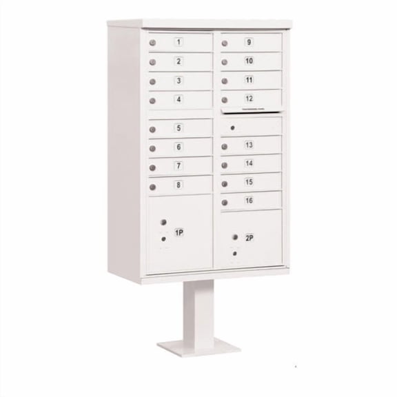 Cluster Box Unit with 16 Doors and 2 Parcel Lockers in White with USPS Access Type III