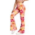 thumbnail image 3 of HAOTAGS Women Yoga Pants,Butt - Lifting Printed High Elastic Waist Flared Pants Pink M, 3 of 9