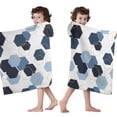 thumbnail image 4 of Blue Gold Hexagon Marble Hooded Bath Towel，50"x30" for Ages 3 To 12 Kids, Quick Dry Lightweight Soft Microfiber Hood Beach Towel Cover Up for Kids, 4 of 7