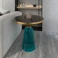 thumbnail image 2 of LeisureMod 19" Round End/Side Table with Glass Top and Brushed Gold Iron Rim Tempered Glass Pedestal Base No Assembly for Modern Home, Living Room Tully Collection in Blue/Black, 2 of 17