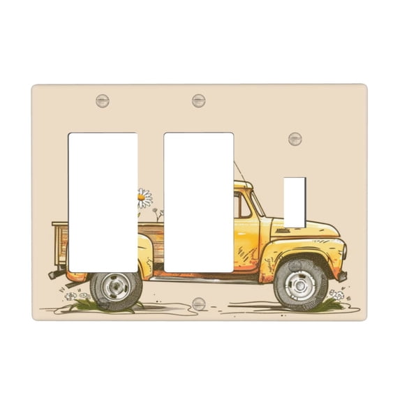 Hand Drawing Truck Daisies Switch Cover Decorative Wall Plate 3-Gang 2-Decor 1-Toggle Standard Size
